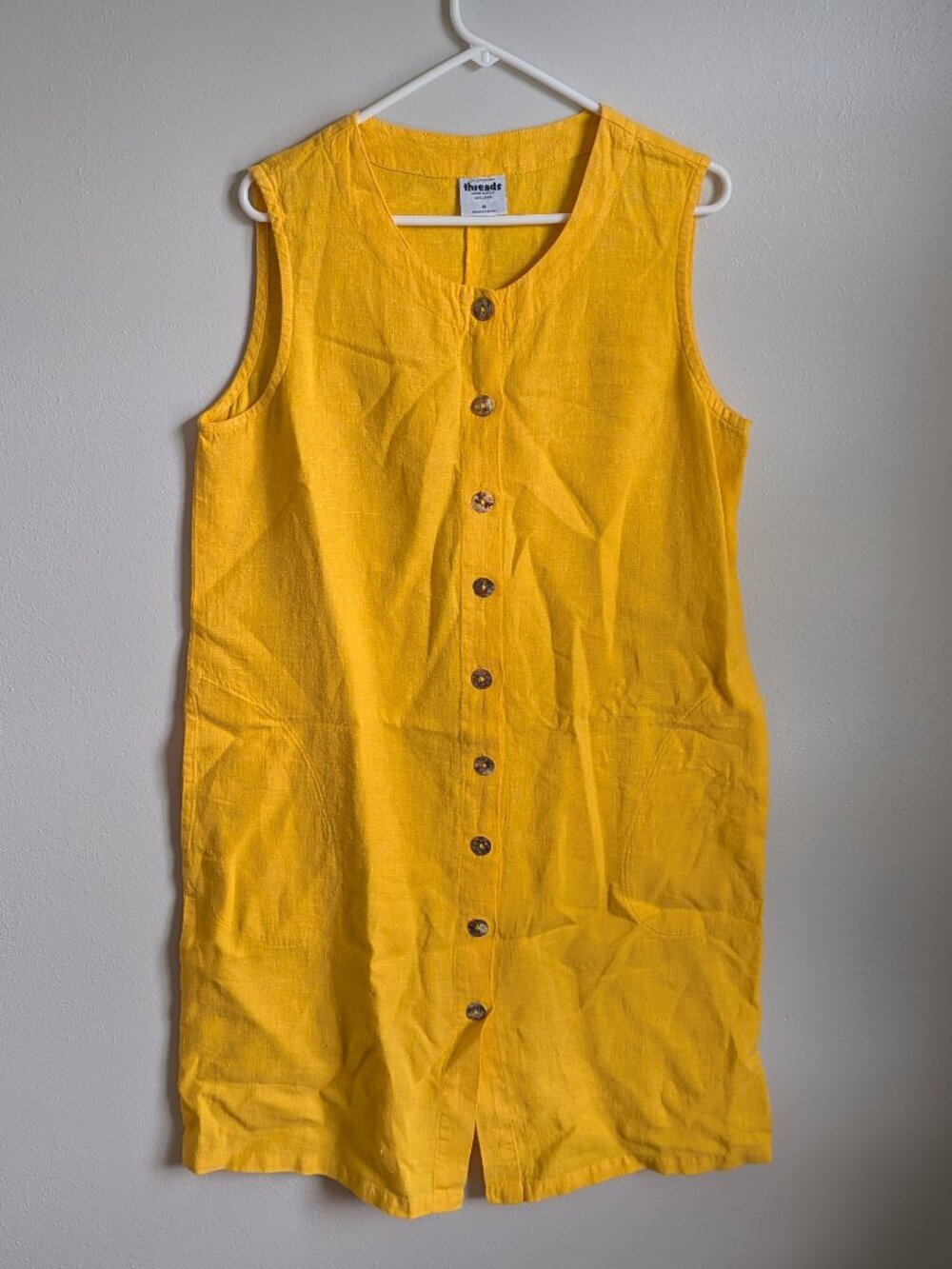 100% Linen Vintage California Threads Bright Yellow Midi Dress